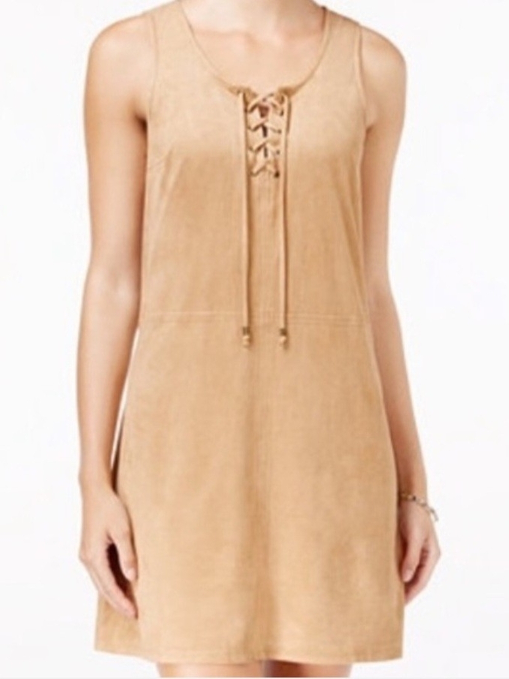 BeBop Lace-Up Faux Suede Midi Dress in Tan Y2k 90s Minimalist Size Large